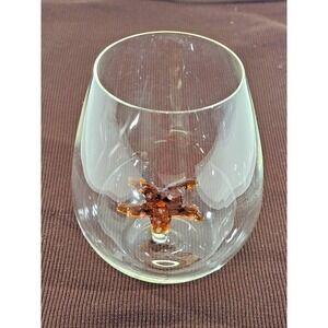 Stemless Starfish Wine‎ Glass Crystal Shark 22oz 3D Design Ocean Beach Decor EUC